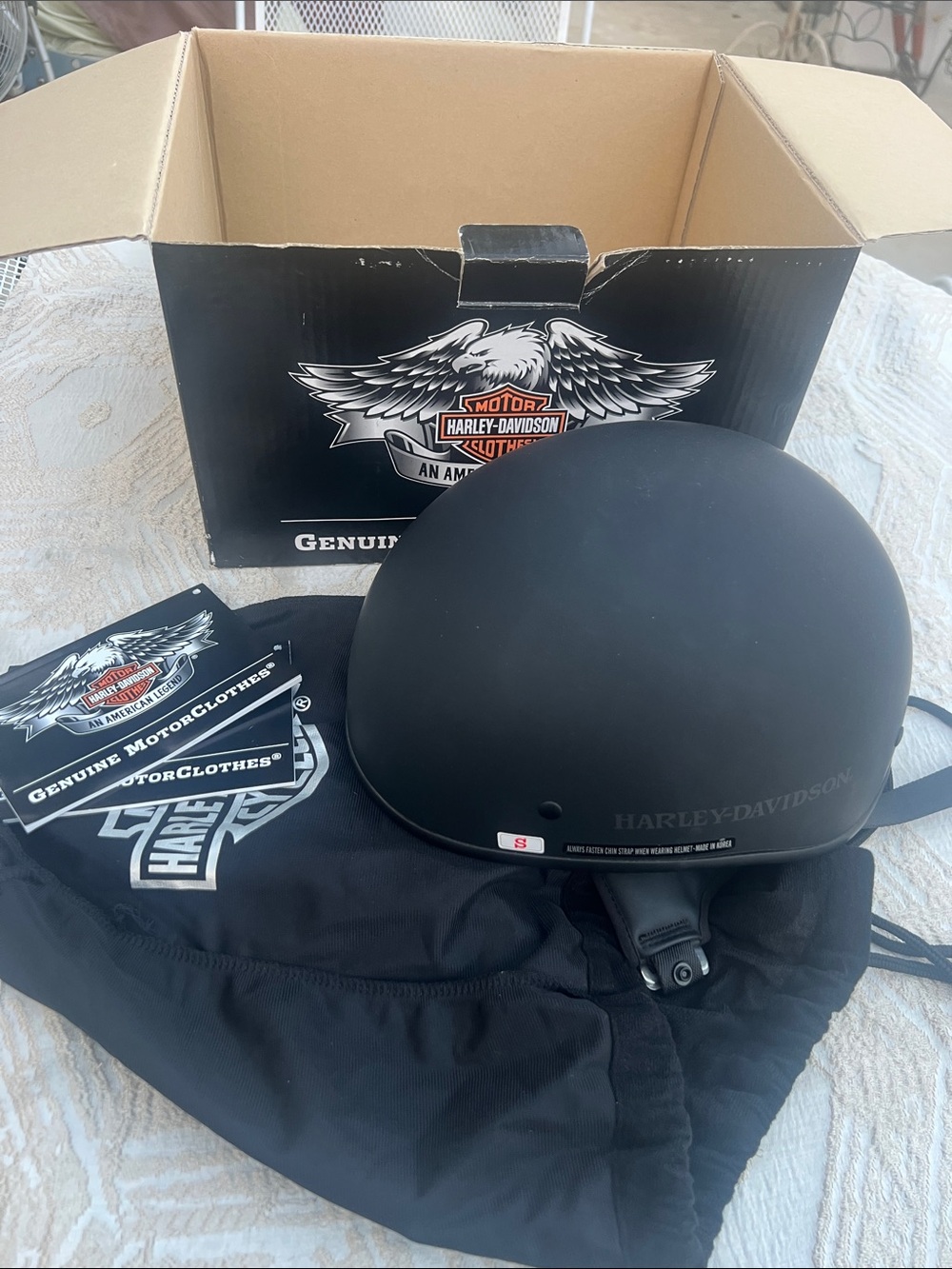 Harley-Davidson Matte Black Half Shell Helmet with Branded Bag Size S